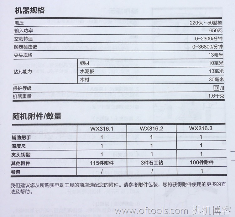 10、WORX WX316.2冲击钻规格